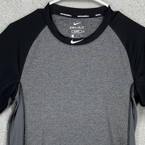 Nike Dri-Fit Mens Baseball Shirt Small Gray 3 Quarter Sleeve Stretch Slim Fit